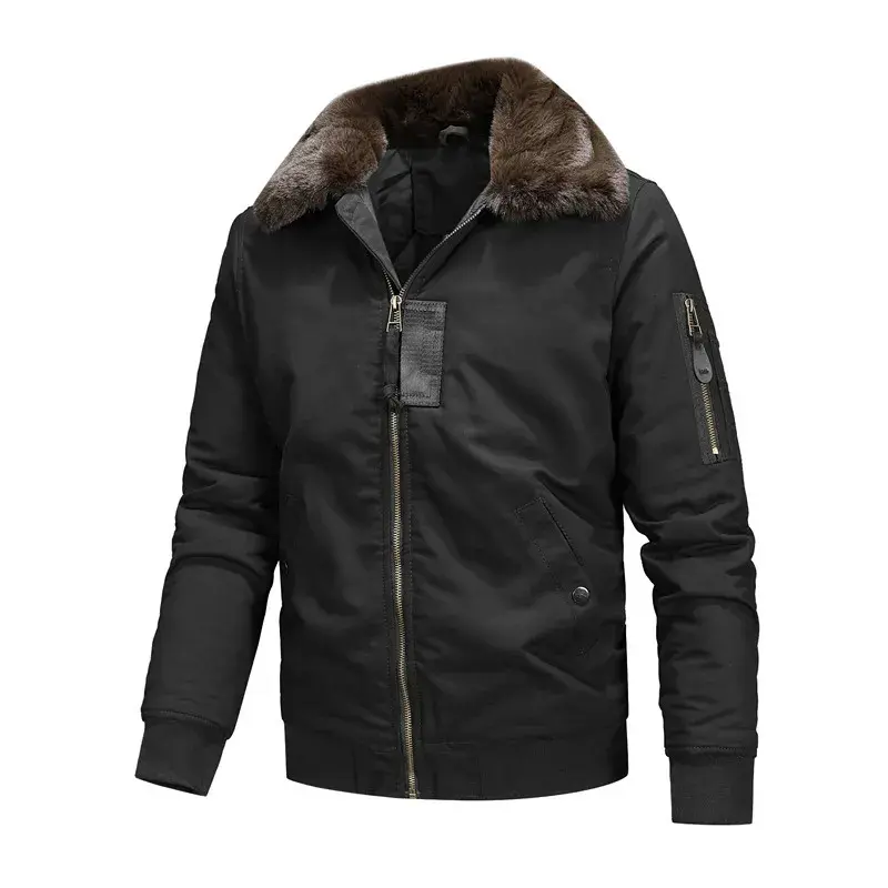 New Winter Men Bomber Jackets Fleece Warm Coats Male Fur Collar Down Jackets Parkas Quality Male Cotton Winter Jackets Clothing