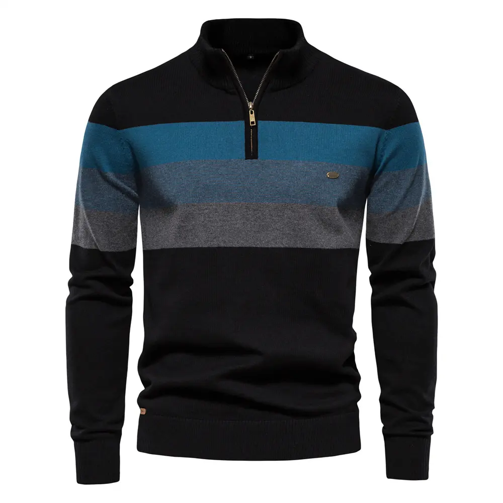 Men Sweaters Knitwear New Autumn Male Half High Collar Color Matching Stripe Sweaters Men Business Casual High quality Pullovers