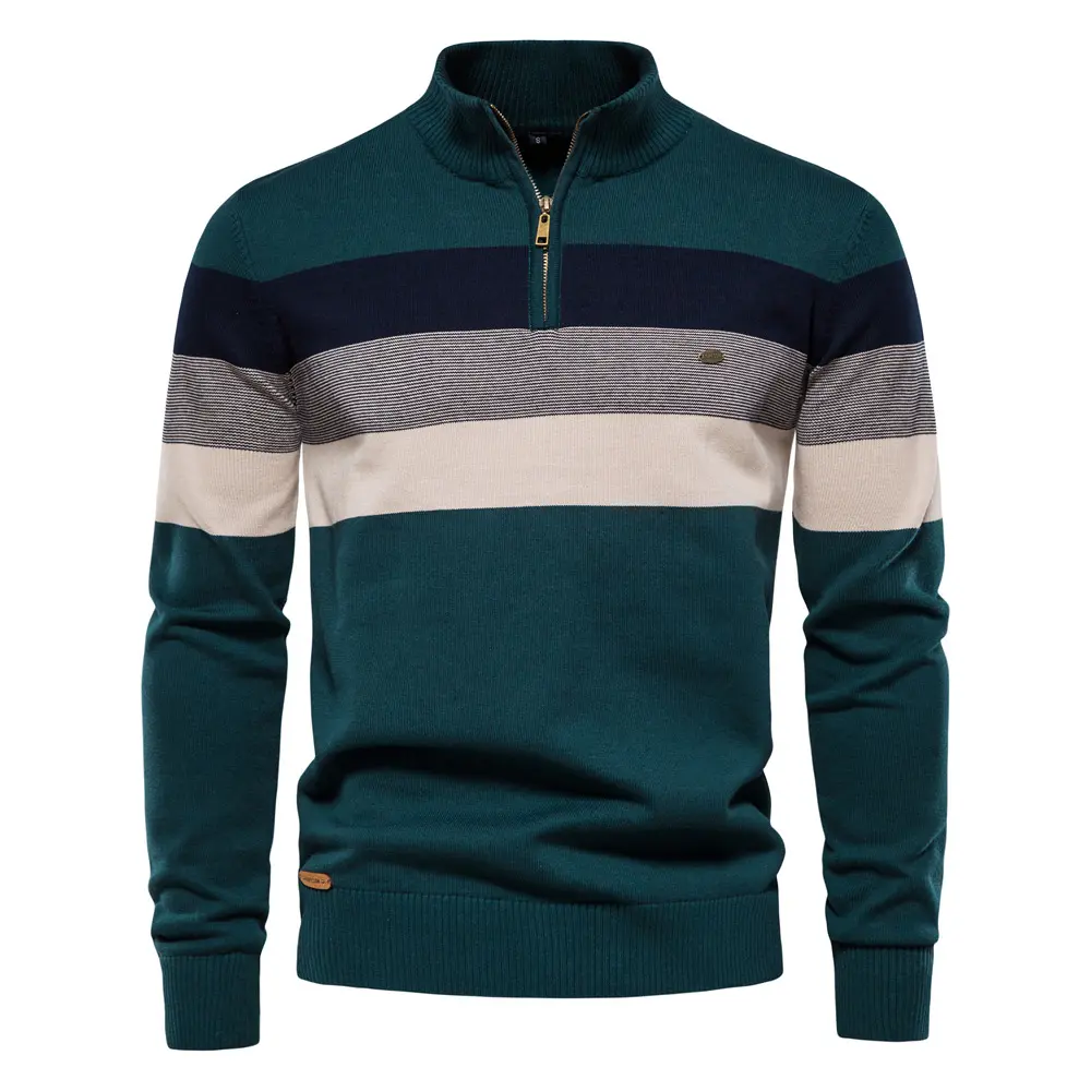 Men Sweaters Knitwear New Autumn Male Half High Collar Color Matching Stripe Sweaters Men Business Casual High quality Pullovers