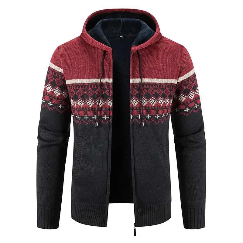 Men Hooded Cardigan Sweaters Winter Plaid Casual Sweatercoats New Male Fleece Warm Cardigans Hoodies Slim Fit Cardigans Size 4XL