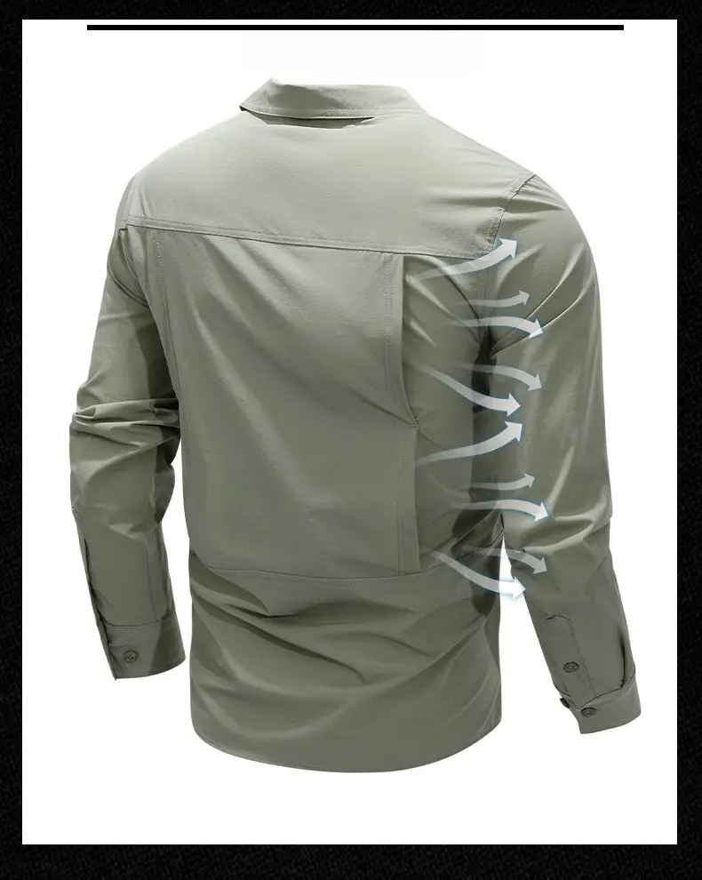Men Outdoor Elastic Quick Drying Cargo Tooling Shirts Spring Male Long sleeves Thin Breathable Comfortable Waterproof Shirts 4XL