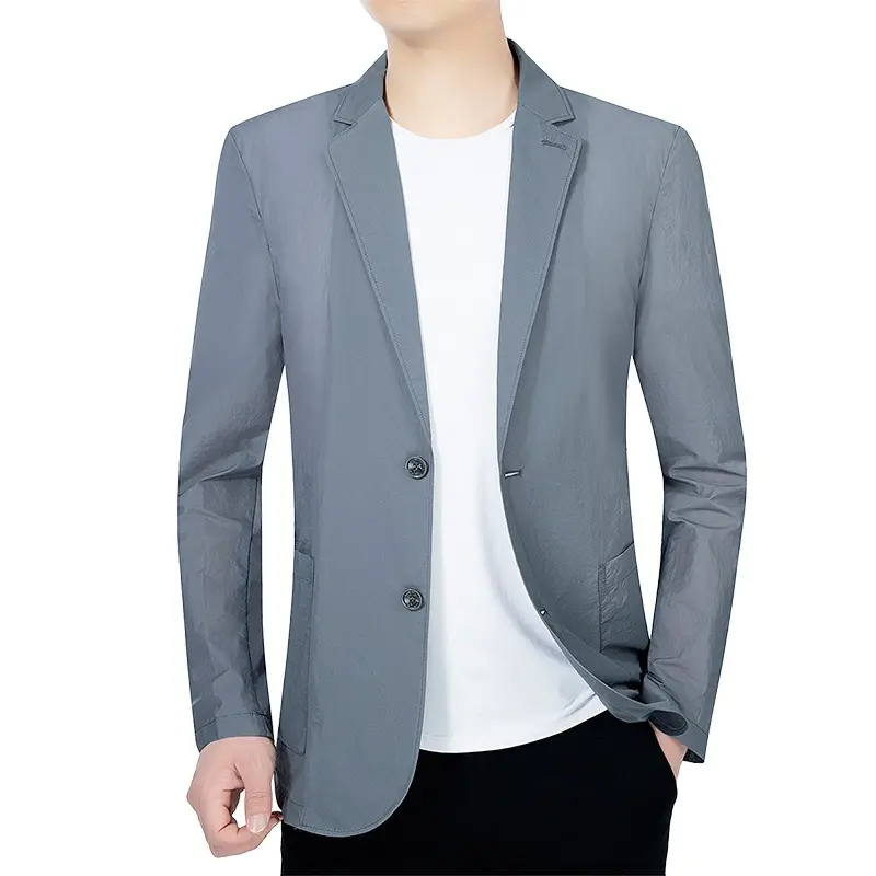 New Summer Man Ice Silk Breathable Sunscreen Blazers Jackets Business Casual Suits Coats Male Slim Elastic Thin Blazers Jackets