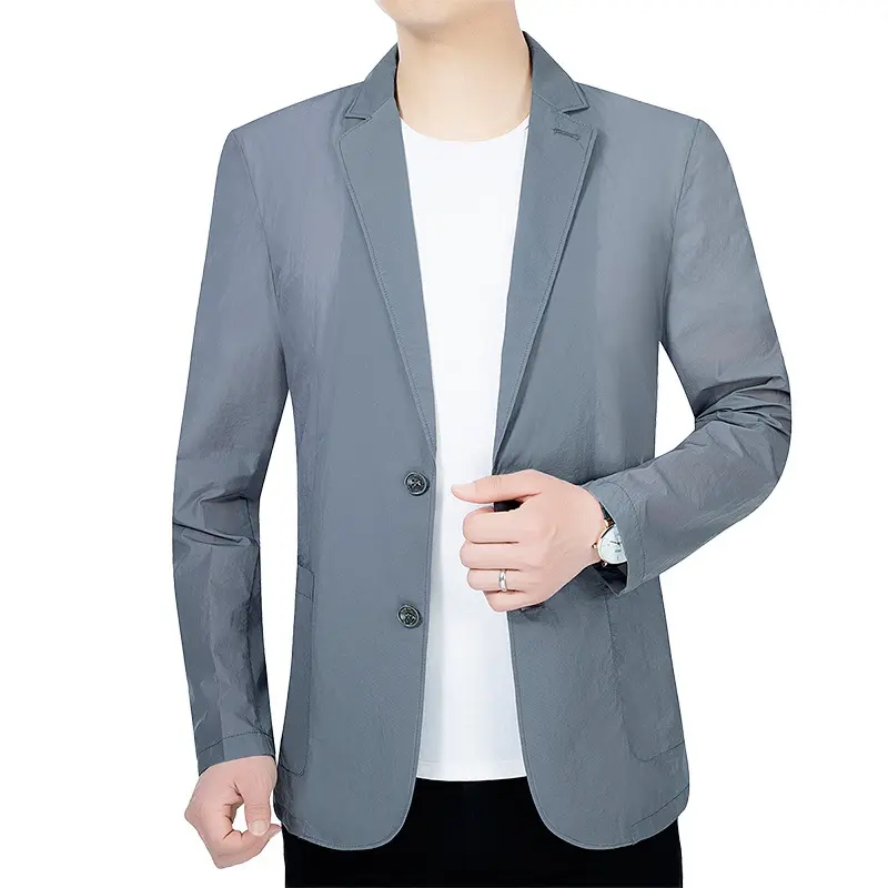 New Summer Man Ice Silk Breathable Sunscreen Blazers Jackets Business Casual Suits Coats Male Slim Elastic Thin Blazers Jackets