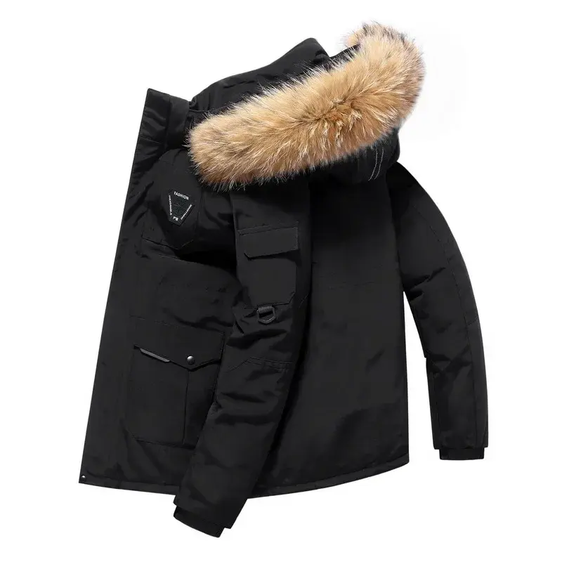 Men Hooded Down Coats Fur Collar Puffer Jackets Winter Casual Duck Down Coats Quality Male Outdoor Windproof Winter Warm Parkas