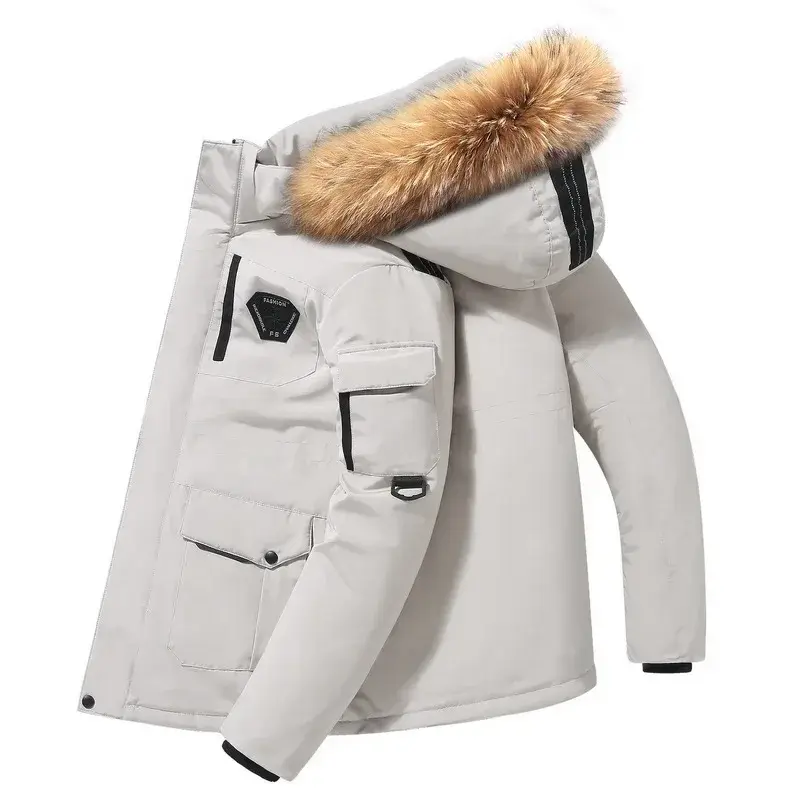 Men Hooded Down Coats Fur Collar Puffer Jackets Winter Casual Duck Down Coats Quality Male Outdoor Windproof Winter Warm Parkas