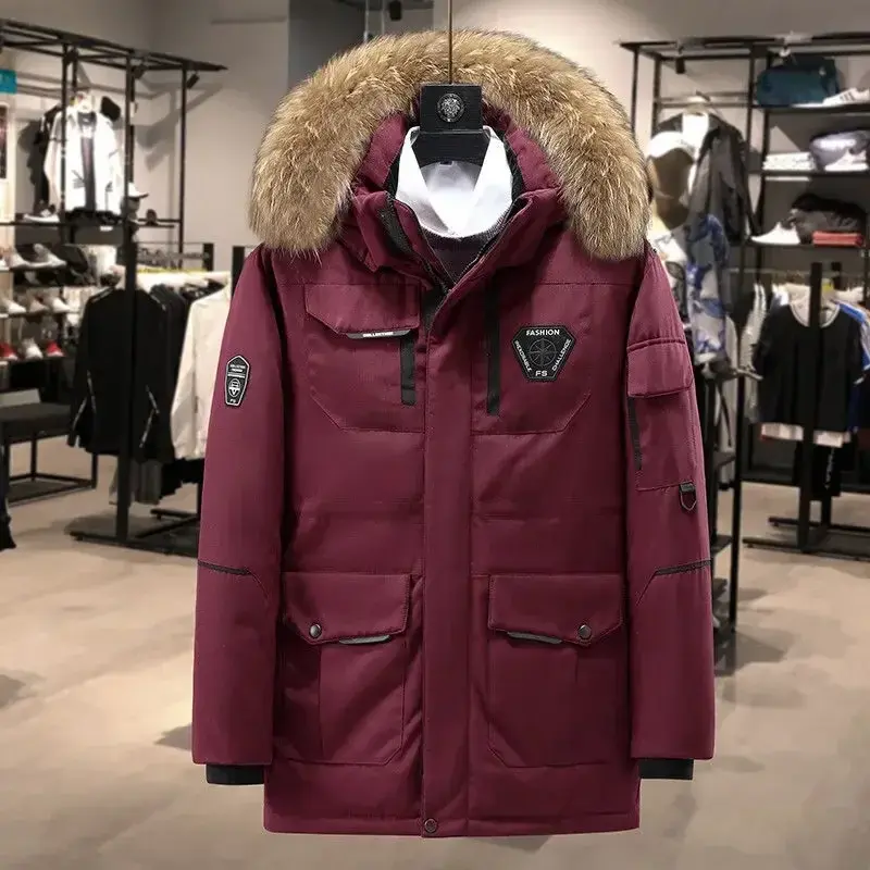 Men Hooded Down Coats Fur Collar Puffer Jackets Winter Casual Duck Down Coats Quality Male Outdoor Windproof Winter Warm Parkas