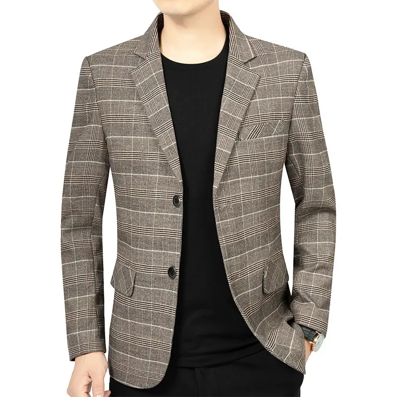 New Spring Men Plaid Blazers Jackets Business Casual Suits Coats High Quality Male Slim Blazers Jackets Striped Blazers Coats 4X