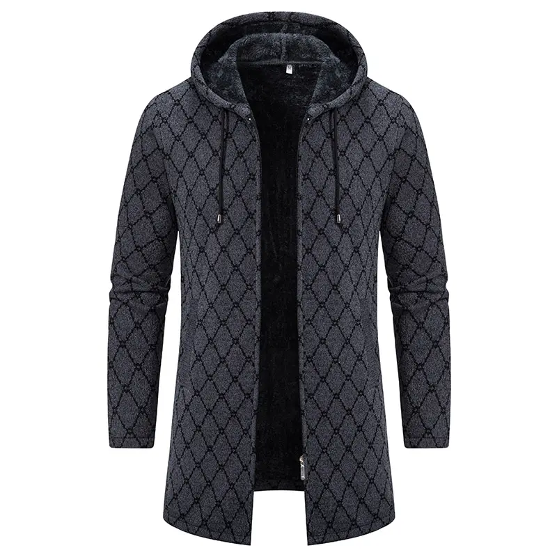 Men Winter Hooded Long Cardigans Sweatercoats Fleece Warm Cardigans Sweaters New Fashion Male Outwear Slim Casual Sweaters 3XL