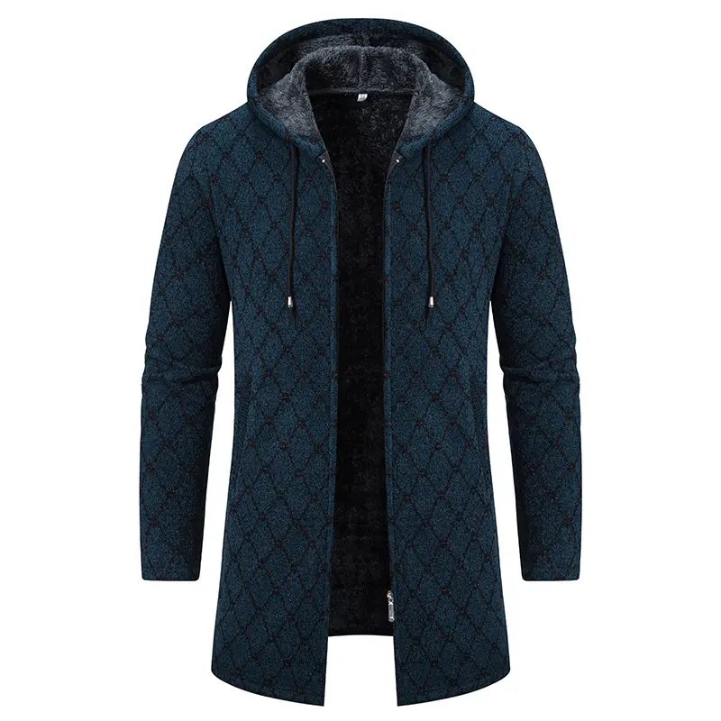 Men Winter Hooded Long Cardigans Sweatercoats Fleece Warm Cardigans Sweaters New Fashion Male Outwear Slim Casual Sweaters 3XL