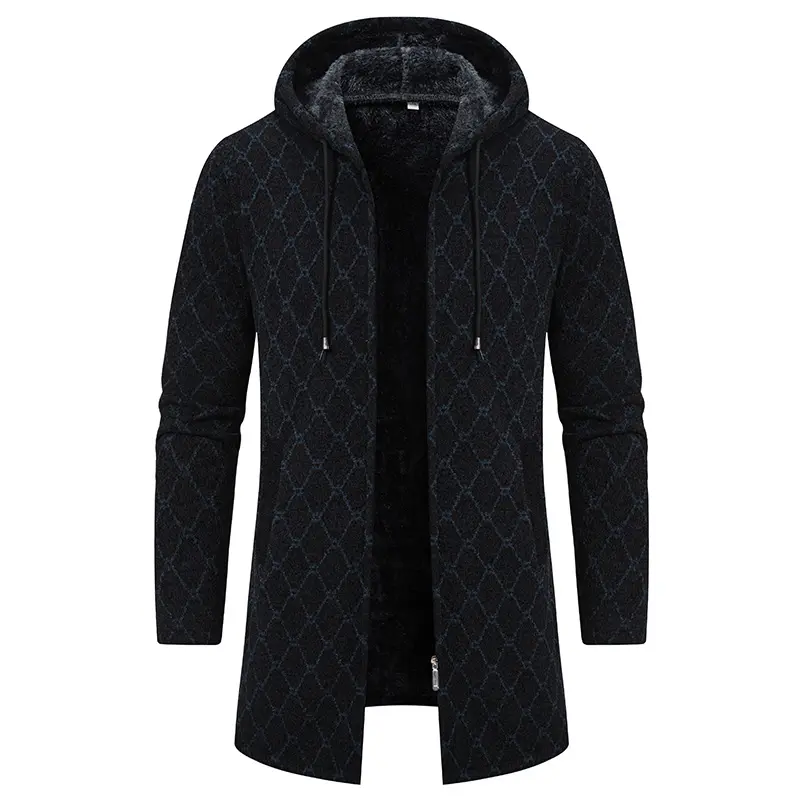 Men Winter Hooded Long Cardigans Sweatercoats Fleece Warm Cardigans Sweaters New Fashion Male Outwear Slim Casual Sweaters 3XL