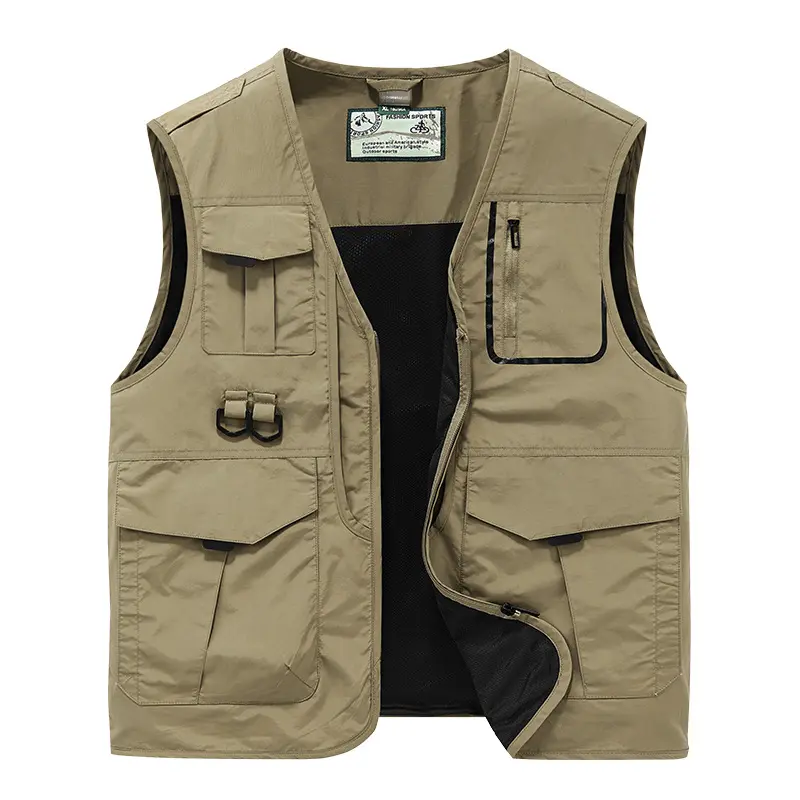 Men Outdoor Multi Pockets Photography Sleeveless Jacket Cargo Vests New Summer Thin Mesh Breathable Waistcoats Male Casual Vests