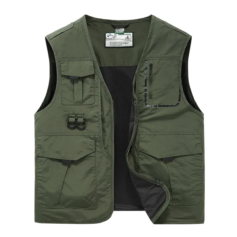 Men Outdoor Multi Pockets Photography Sleeveless Jacket Cargo Vests New Summer Thin Mesh Breathable Waistcoats Male Casual Vests
