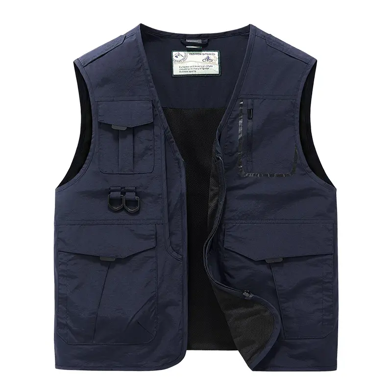 Men Outdoor Multi Pockets Photography Sleeveless Jacket Cargo Vests New Summer Thin Mesh Breathable Waistcoats Male Casual Vests