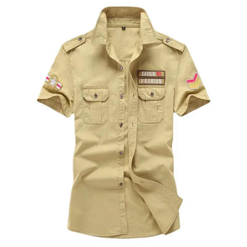 New Summer Men Short Sleeved Cargo Shirts Male Outdoor Military Stytle Tooling Shirts Quality Men Cotton Loose Casual Shirts  6X