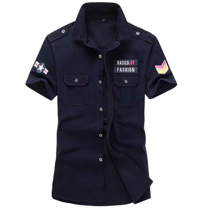 New Summer Men Short Sleeved Cargo Shirts Male Outdoor Military Stytle Tooling Shirts Quality Men Cotton Loose Casual Shirts  6X