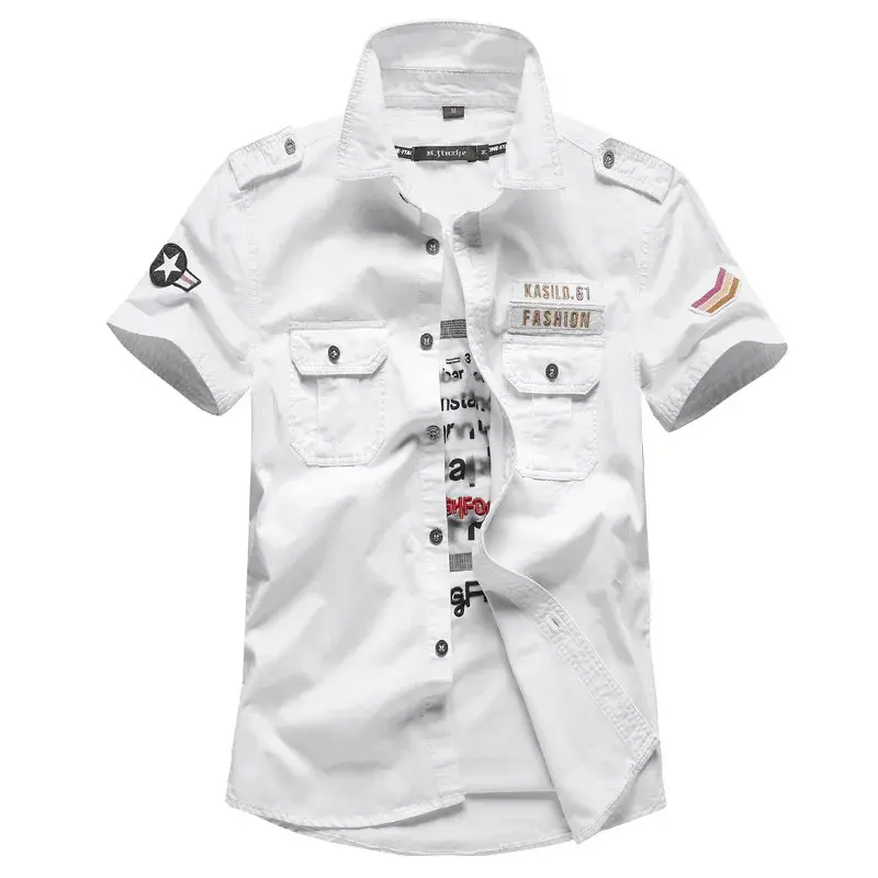 New Summer Men Short Sleeved Cargo Shirts Male Outdoor Military Stytle Tooling Shirts Quality Men Cotton Loose Casual Shirts  6X