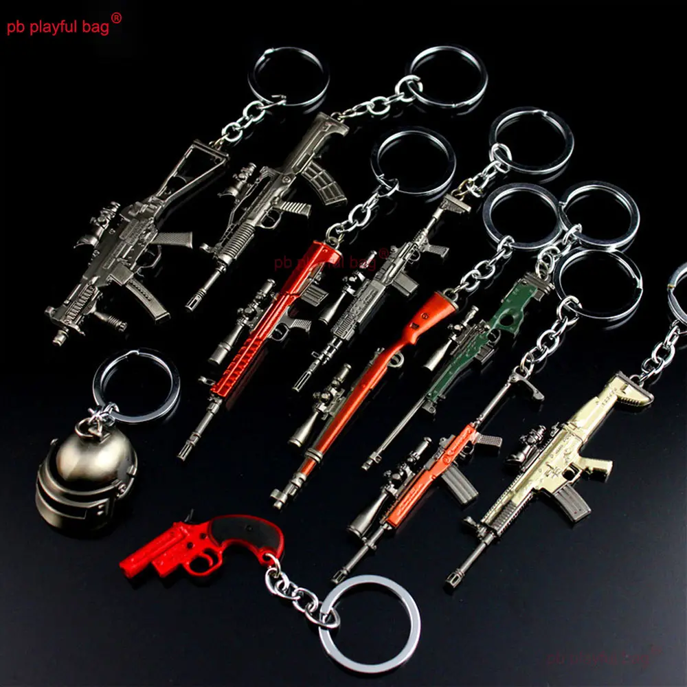 Hot Game Keychain Jewelry Weapon Metal Gun Model M416 AWM 98K Car Key Holders Mini Pendant Kids Toy Christmas Gifts ZG373