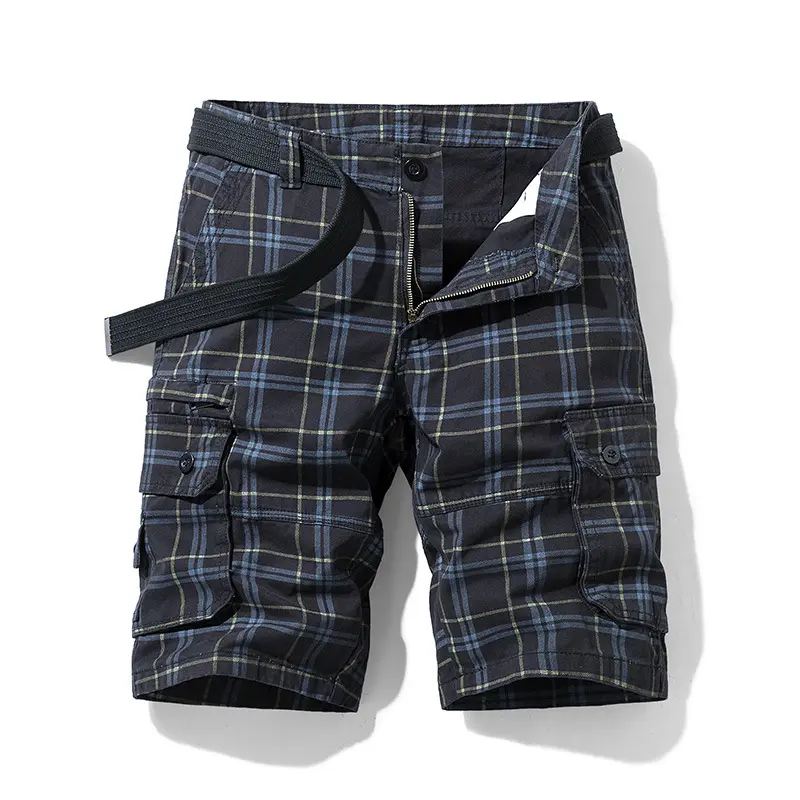 New Summer Men Thin Cotton 100% Cargo Shorts Jogger Pants Man Multi pockets Casual Shorts Good Quality Male Plaid Shorts Size 38