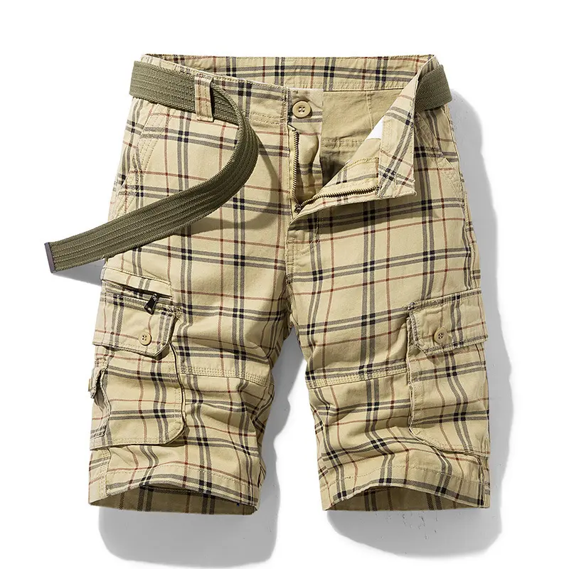 New Summer Men Thin Cotton 100% Cargo Shorts Jogger Pants Man Multi pockets Casual Shorts Good Quality Male Plaid Shorts Size 38