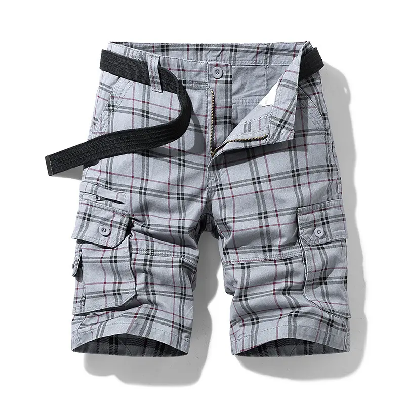New Summer Men Thin Cotton 100% Cargo Shorts Jogger Pants Man Multi pockets Casual Shorts Good Quality Male Plaid Shorts Size 38