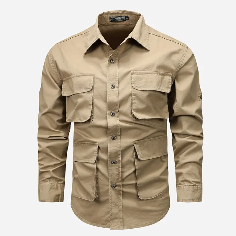 Men Long Sleeved Multi Pockets Cargo Shirts High Quality Man Outdoor Loose Tooling Shirts New Spring Male Cotton Shirts Size 5XL
