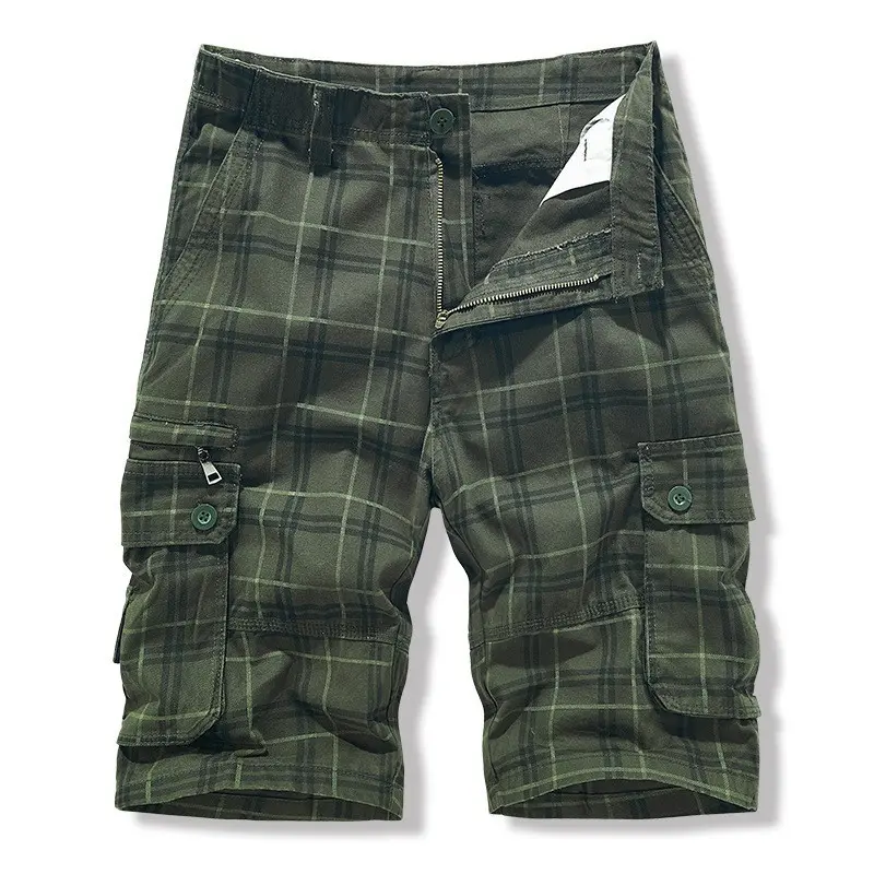 New Summer Men Thin Cotton 100% Cargo Shorts Jogger Pants Man Multi pockets Casual Shorts Good Quality Male Plaid Shorts Size 38