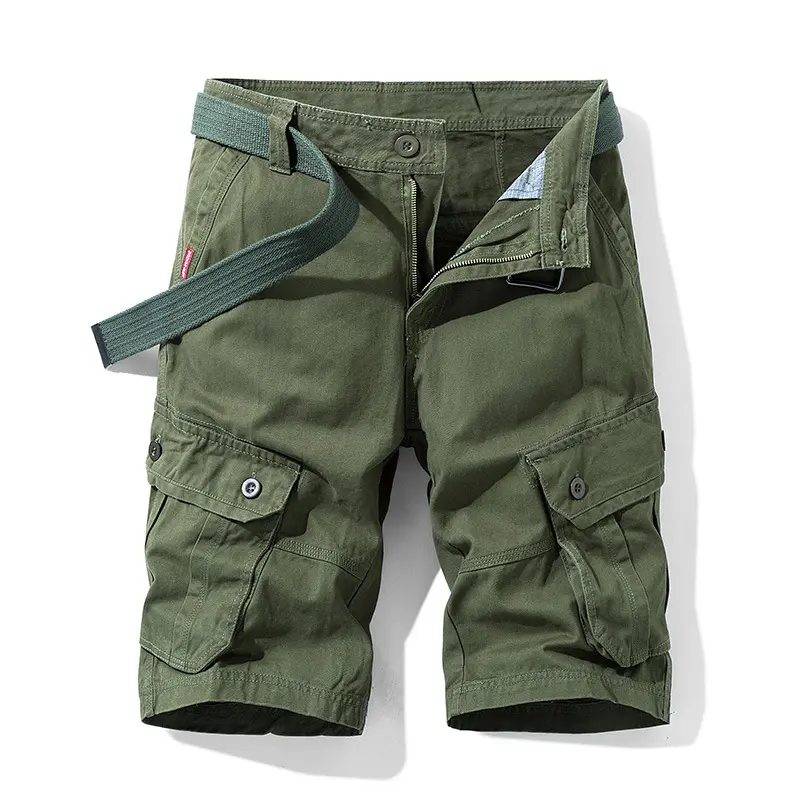 New Summer Men Cotton Loose Tooling Shorts Jogger Pants Man Multi pockets Casual Cargo Shorts Quality Male Shorts Pants NO Belts