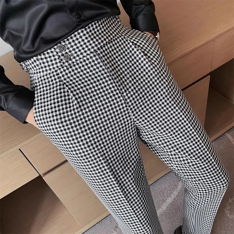 Men Houndstooth Suits Pants British Style Business Casual Trousers New Male High Quality Formal Wear Slim Suit Pants Size 36