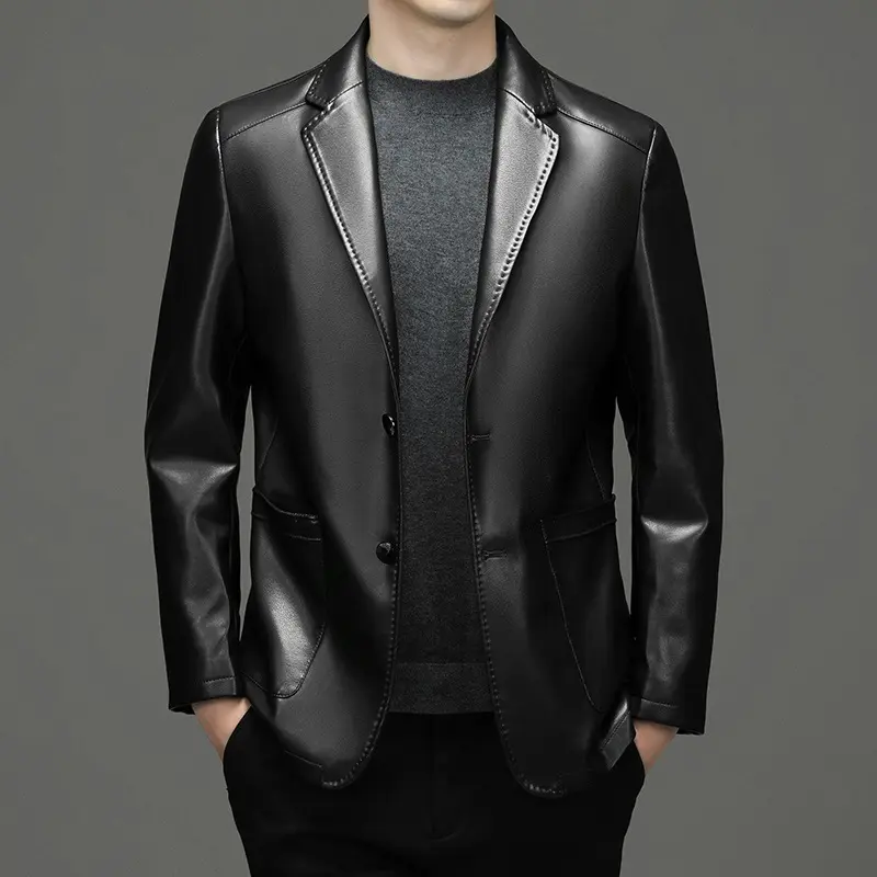Men Genuine Leather Blazers Jackets Slim Fit Suits Coats High Quality Male Business Casual Genuine Leather Suits Jackets Size 4X