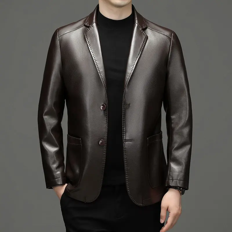 Men Genuine Leather Blazers Jackets Slim Fit Suits Coats High Quality Male Business Casual Genuine Leather Suits Jackets Size 4X