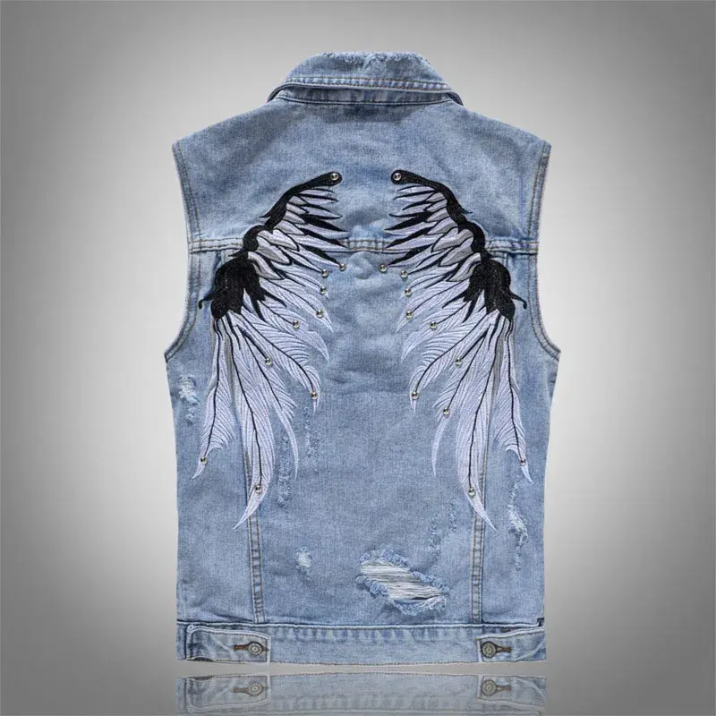 Men Motorcycle Denim Vests Jackets New Fashion Male Slim Fit Denim Coats Vests Punk Style Multiple Pockets Jeans Vest Size 6XL