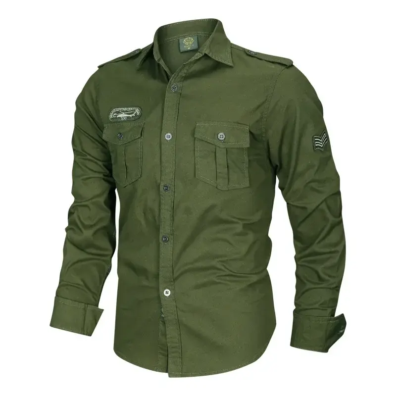 Men Military Outdoor Shirts Male Cotton Multi-pocket Tooling Casual Shirts Good Quality Man Large Size Solid Long-sleeved Shirts