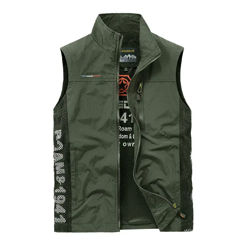 New Summer Men Outdoor Mesh Thin Waistcoats Climbing Sleeveless Jackets Cargo Vests Good Quality Male Sportswear Casual Vests 5X