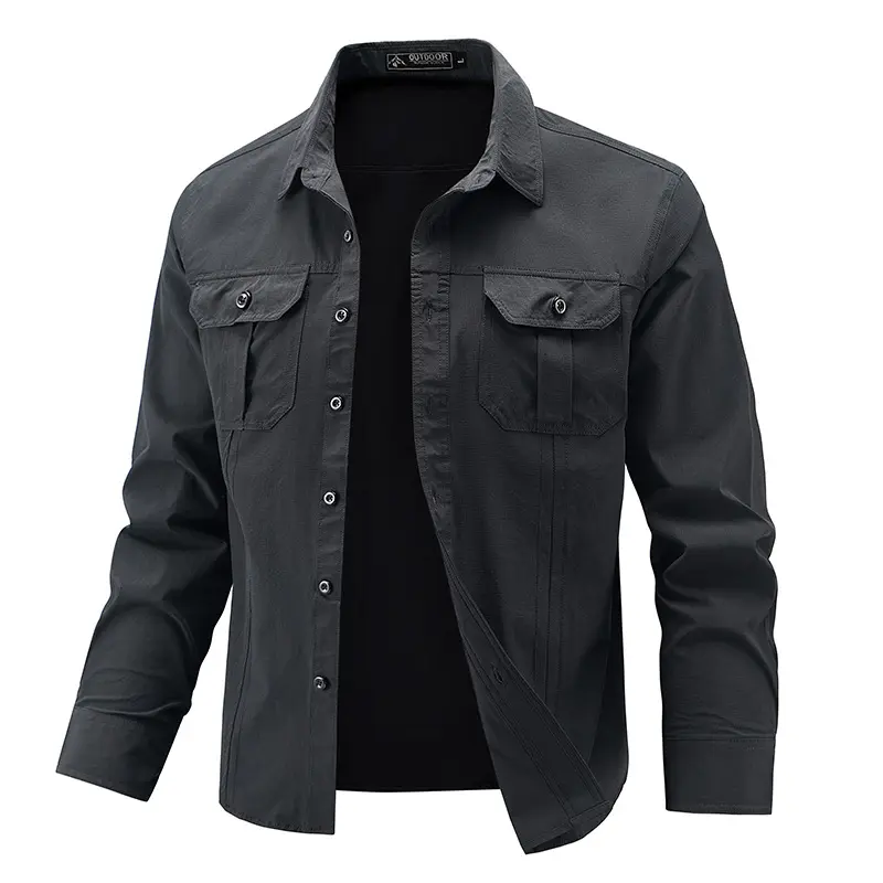 Men Outdoor Long Sleeves Elastic Cargo Shirts Quick Drying Waterproof Tooling Shirts Male Thin Breathable Comfortable Shirts 4XL