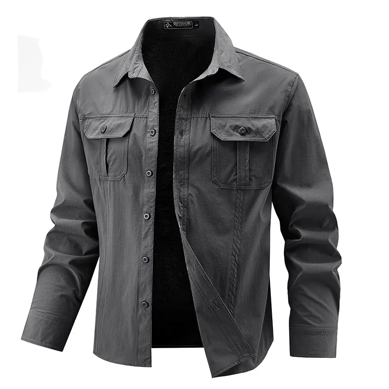 Men Outdoor Long Sleeves Elastic Cargo Shirts Quick Drying Waterproof Tooling Shirts Male Thin Breathable Comfortable Shirts 4XL