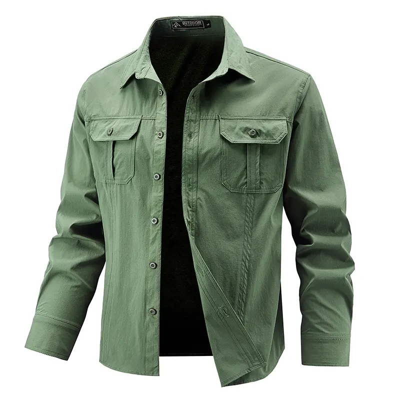 Men Outdoor Long Sleeves Elastic Cargo Shirts Quick Drying Waterproof Tooling Shirts Male Thin Breathable Comfortable Shirts 4XL