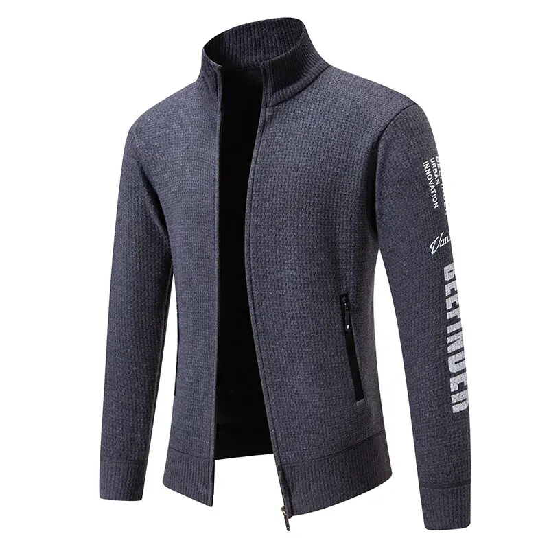 New Winter Men Casual Cardigans Sweatercoats Jackets High Quality Men Fleece Thicker Warm Stand-up Collar Cardigans Coats 3XL
