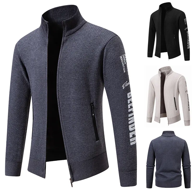 New Winter Men Casual Cardigans Sweatercoats Jackets High Quality Men Fleece Thicker Warm Stand-up Collar Cardigans Coats 3XL