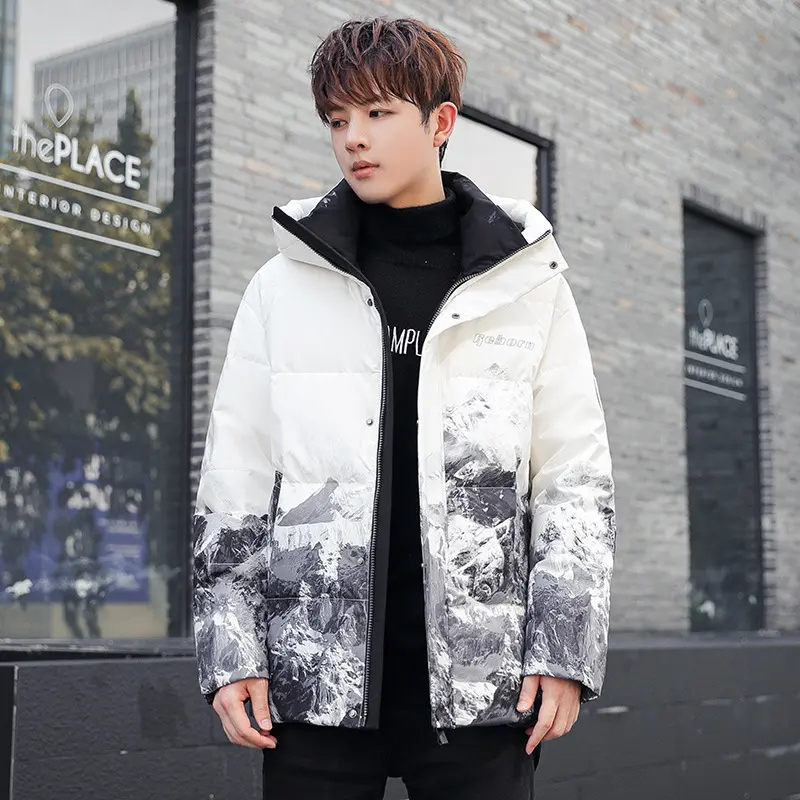Winter New Fashion Men Gradient Color Casual Down Jackets Hooded Duck Down Coats Quality Male Outdoor Windproof Jackets Size 3XL