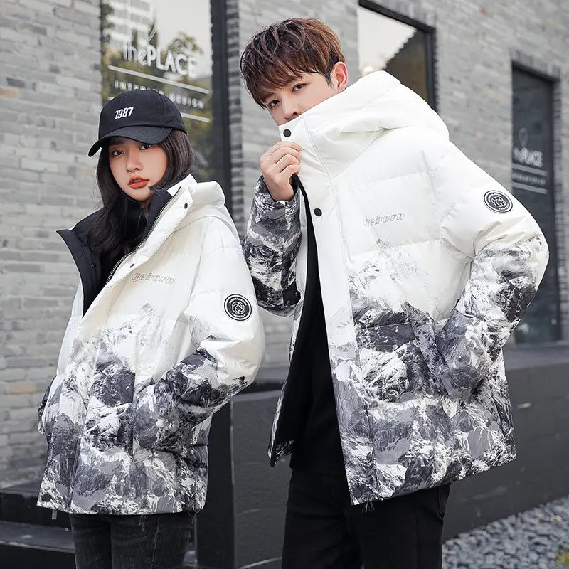 Winter New Fashion Men Gradient Color Casual Down Jackets Hooded Duck Down Coats Quality Male Outdoor Windproof Jackets Size 3XL
