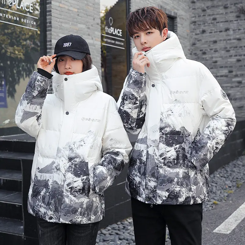 Winter New Fashion Men Gradient Color Casual Down Jackets Hooded Duck Down Coats Quality Male Outdoor Windproof Jackets Size 3XL