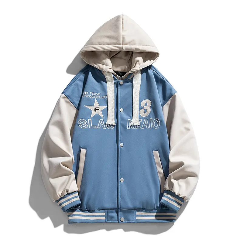 New Fashion Men Streetwear Trendy Hooded Baseball Jackets Fleece Warm Winter Jackets Male Fake Two-piece Loose Casual Coats 3XL