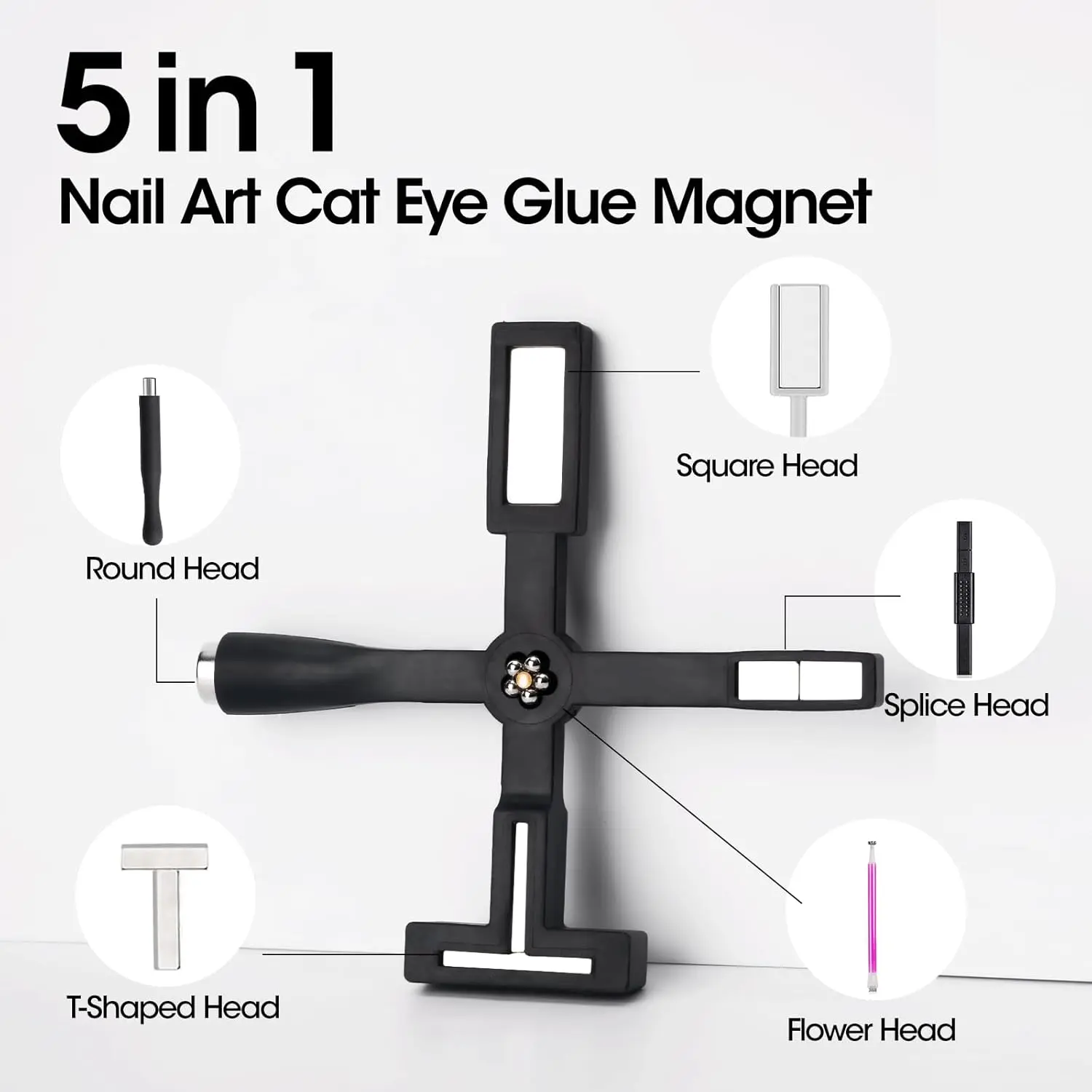 LINMANDA 5 in 1 Multi-function Cat Eye Nail Magnet Tool with Silicone sleeve Protective Case Strong Suction Cat Eye Magnet Pen