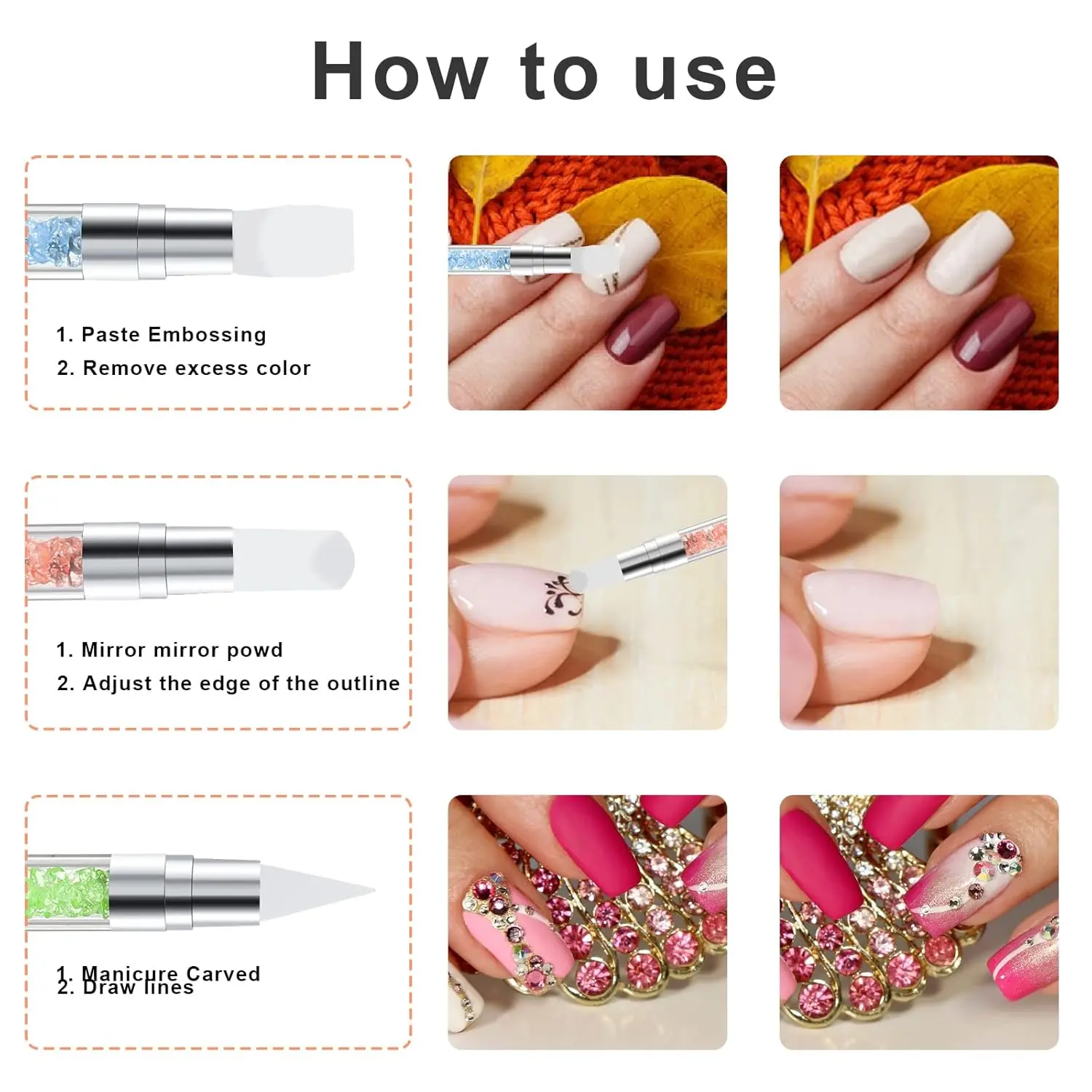 LINMANDA 5Pcs/Set Sculpture Pen Dual Tipped Silicone Nail Tools Acrylic Pen  Brushes for Resin Design for Foil Carving Drawing