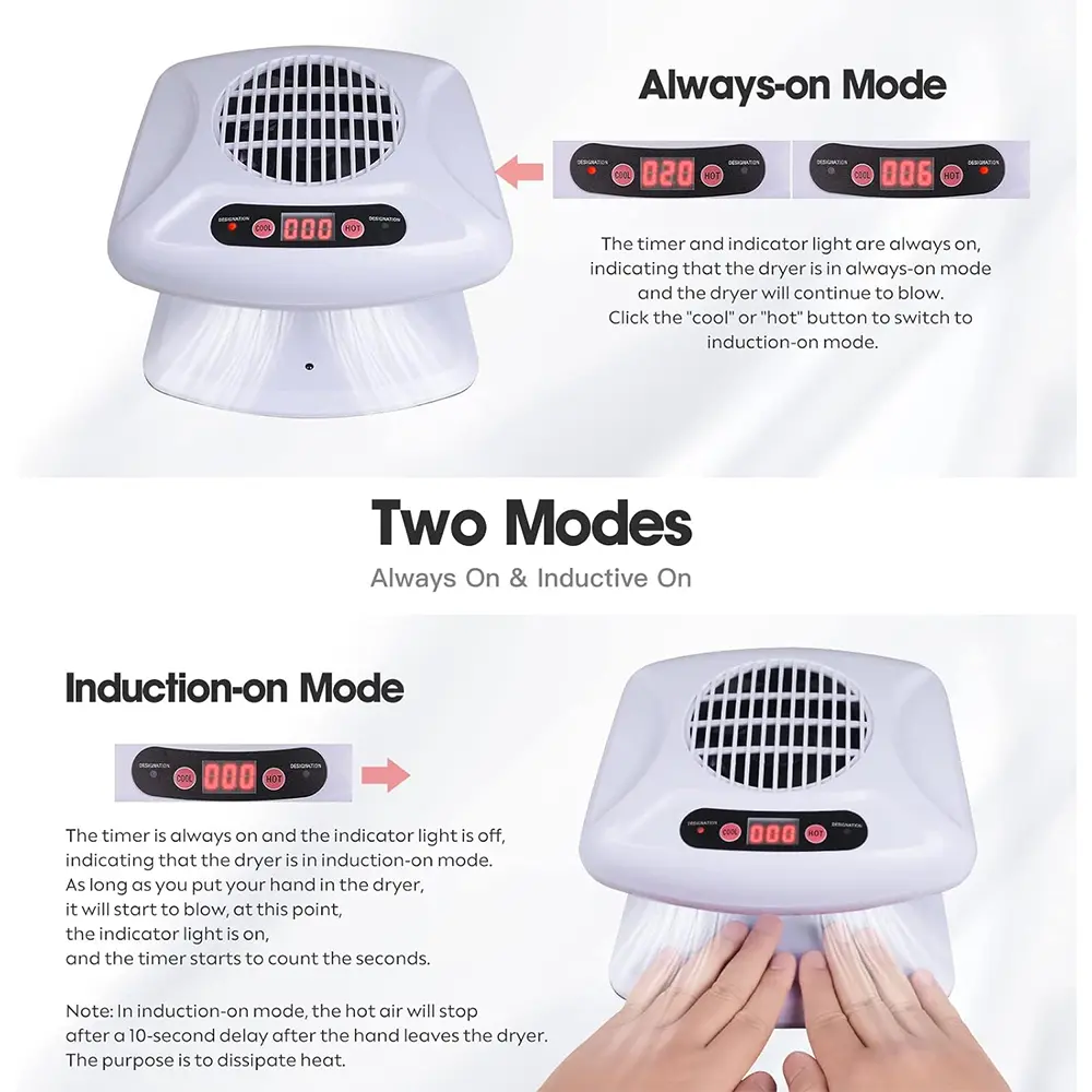 LINMANDA Air Nail Dryer 300W 2 in 1 Automatic Induction Cold Hot Air Nail Polish Drying Fan Wind Blower Dryer Home and Salon Use
