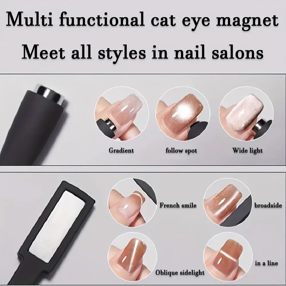 LINMANDA 5 in 1 Multi-function Cat Eye Nail Magnet Tool with Silicone sleeve Protective Case Strong Suction Cat Eye Magnet Pen