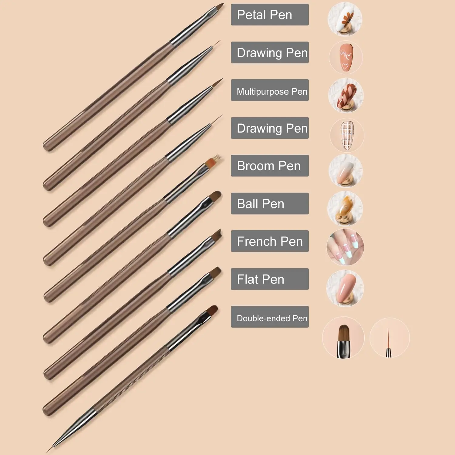 LINMANDA Nail Art Design Pen Painting Tools with Nail Extension Gel Brush Nail Gel Brush Salon at Home Diy Manicure 9psc