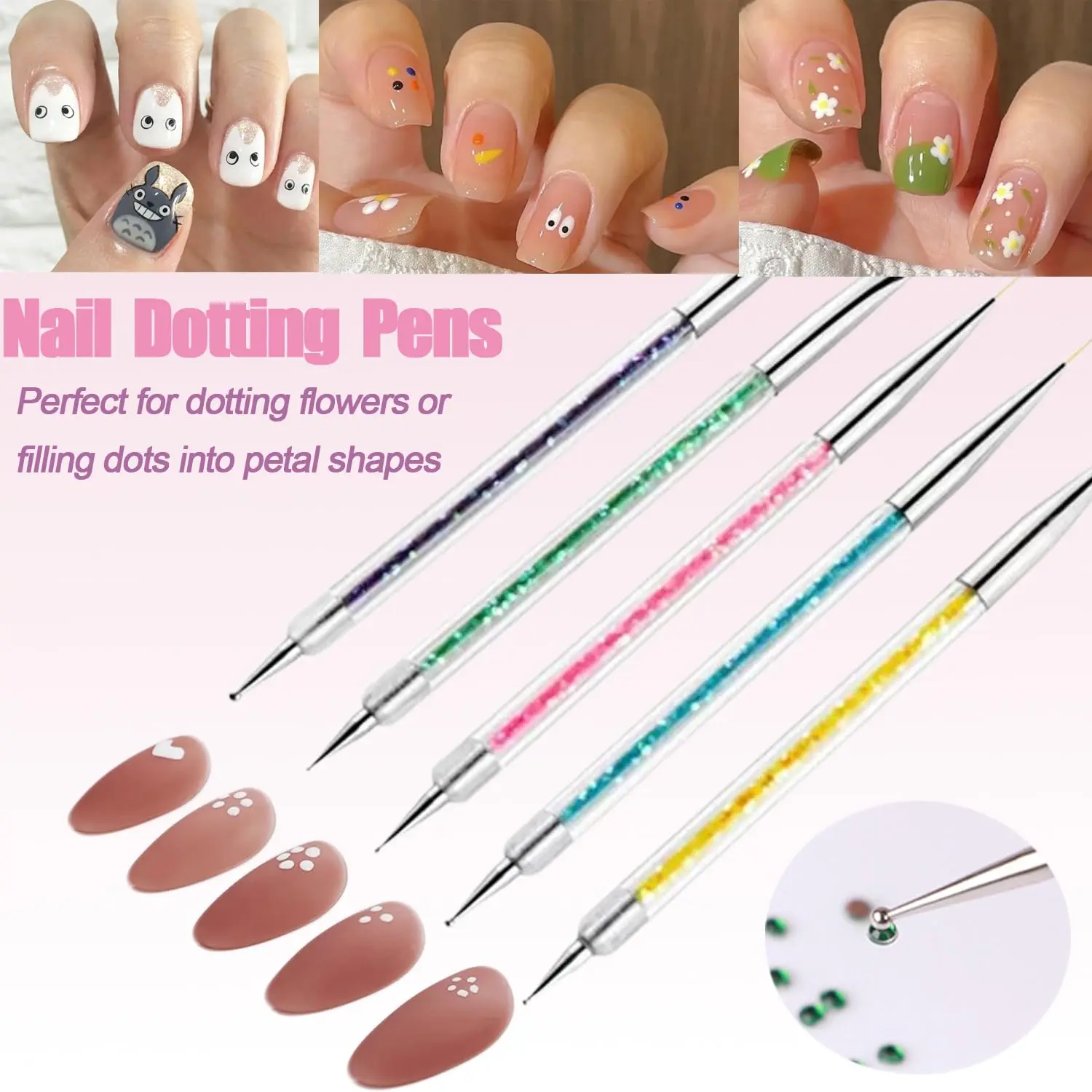 LINMANDA Nail Art Brushes 5 Pcs Double Ended Fine Nail Liner Brush Dotting Pen Nail Gel Polish Detail Drawing Tools