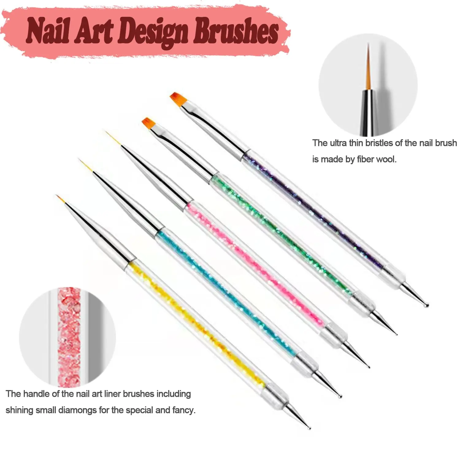 LINMANDA Nail Art Brushes 5 Pcs Double Ended Fine Nail Liner Brush Dotting Pen Nail Gel Polish Detail Drawing Tools