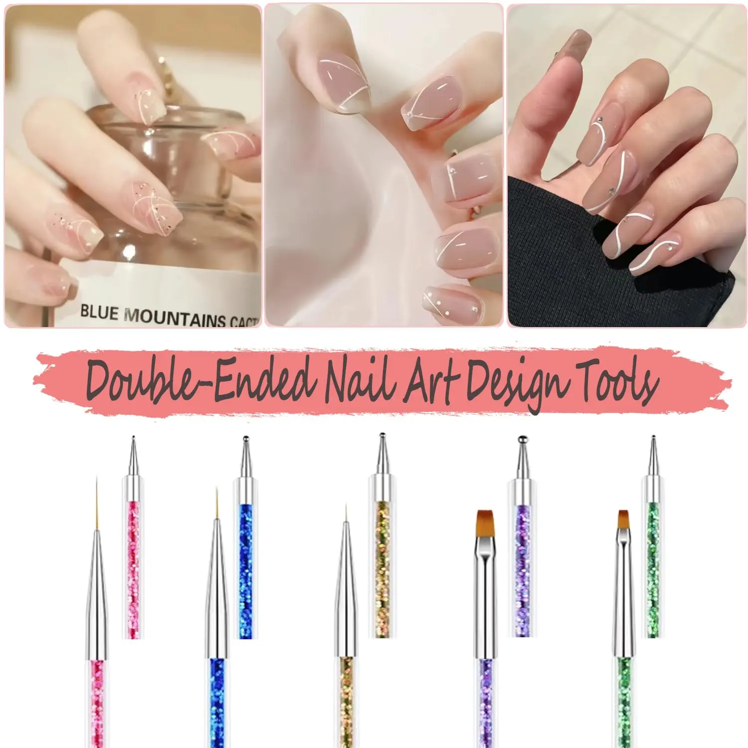 LINMANDA Nail Art Brushes 5 Pcs Double Ended Fine Nail Liner Brush Dotting Pen Nail Gel Polish Detail Drawing Tools